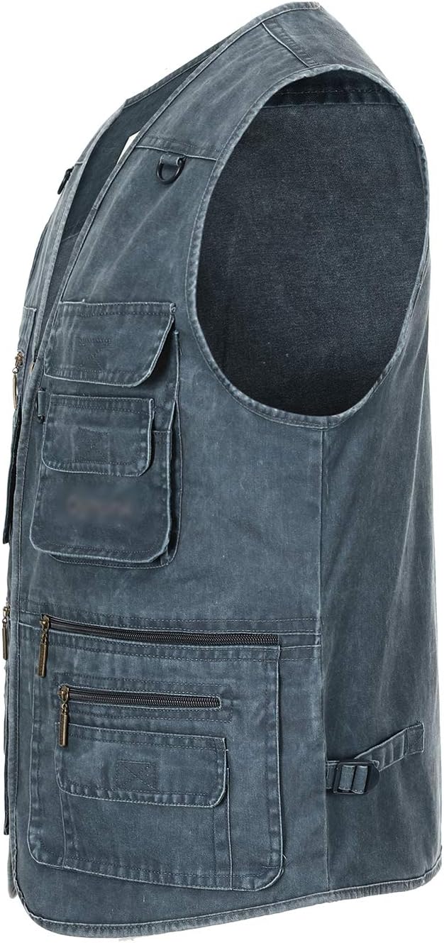 Size M Men's Denim Vest Outdoor Casual Multi Pocket Sleeveless Jacket Jean Work Travel Utility Vest